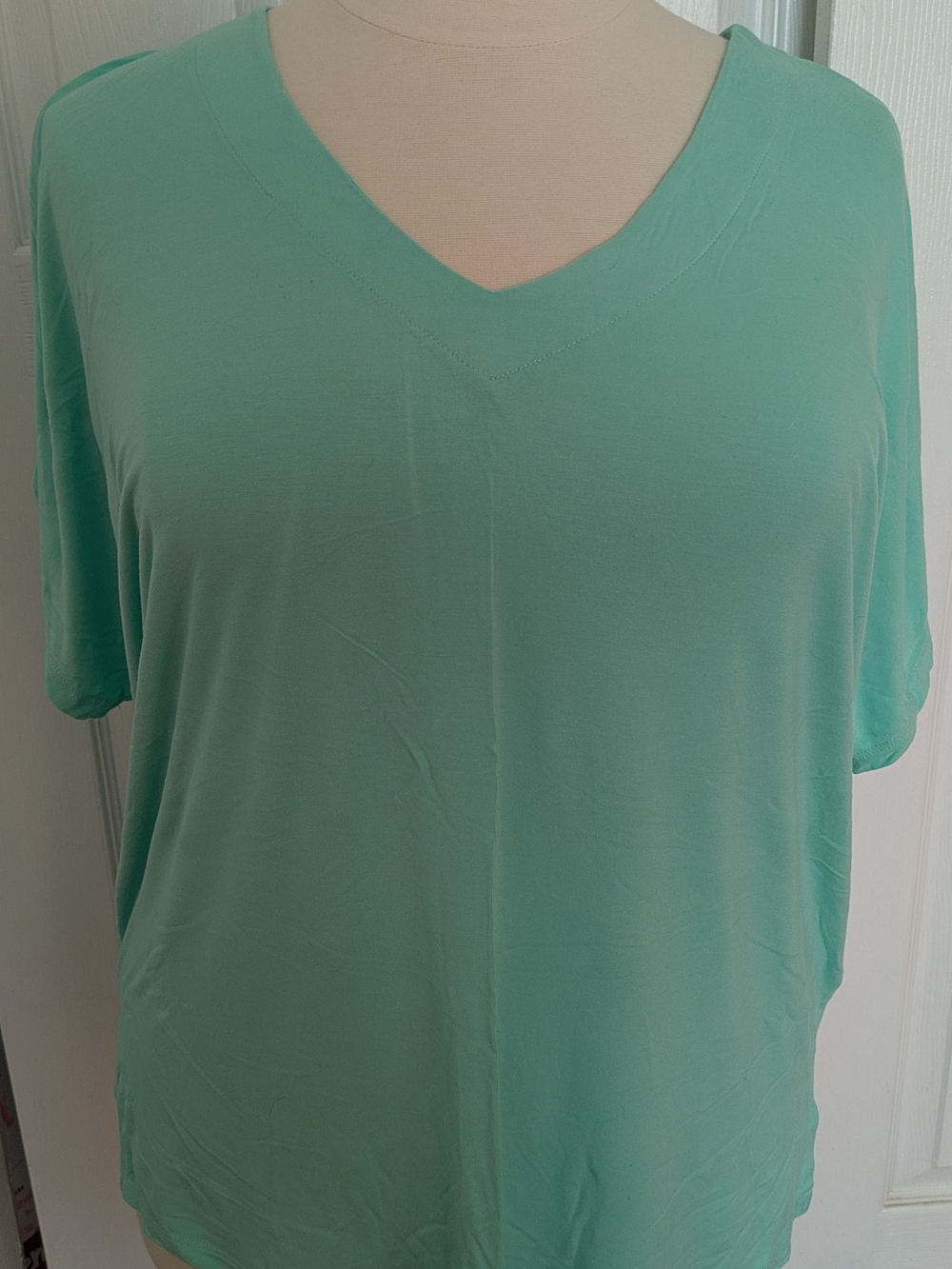 Yelete Mint Green V-Neck Short Sleeve Top
